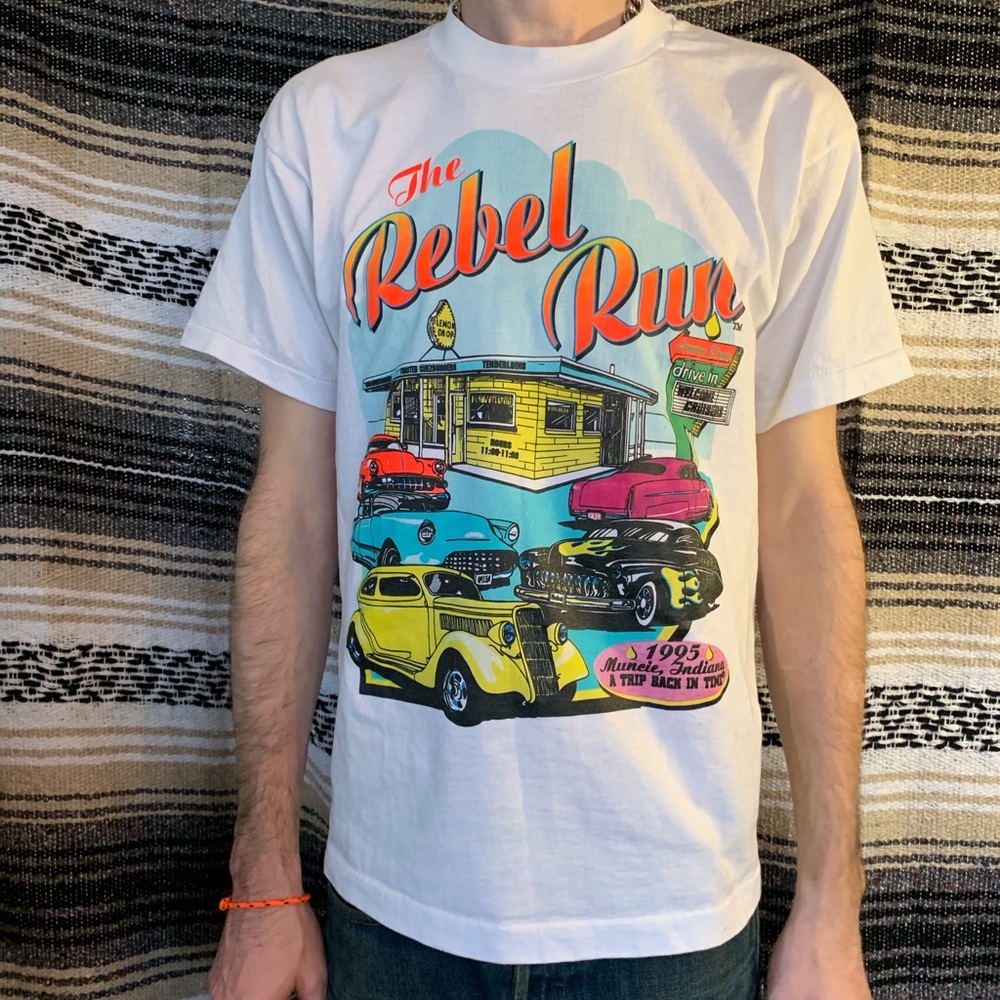 VTG  WHITE REBEL RUN 50/50 LRG TEE